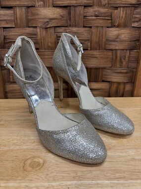 Michael Kors Silver Glitter Pointed Toe Ankle-Strap Heels
